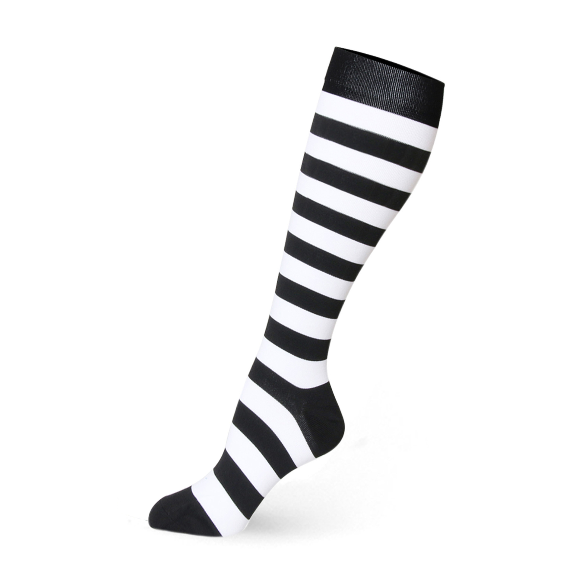 Striped Patterned Walking Sports Socks Quick Drying Breathable Leisure Socks Knee Kigh Compression Stocking for Travel Flying 15-25 mmHg
